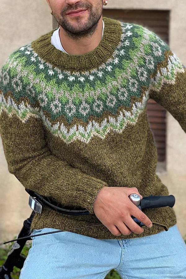 Barretto™ | Vintage-Jacquard-Strickpullover mit Rundhalsausschnitt für Herren