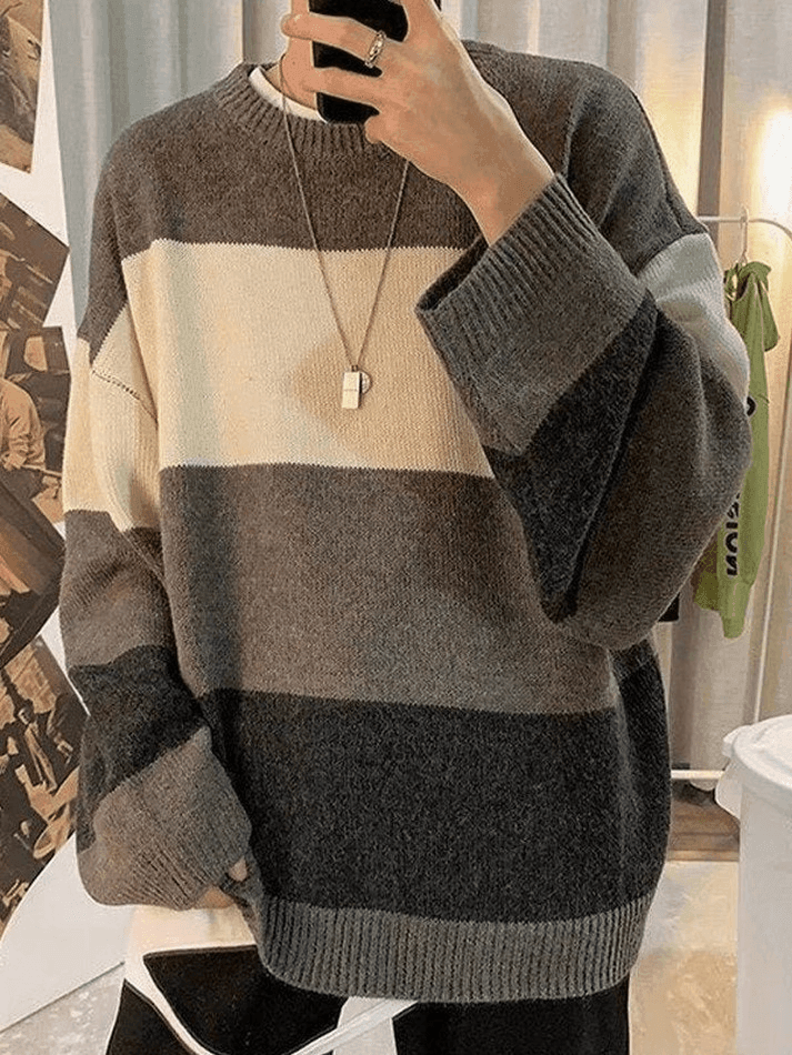 Hanai™ | Herrenpullover mit langen Ärmeln und kontrastierenden Streifen