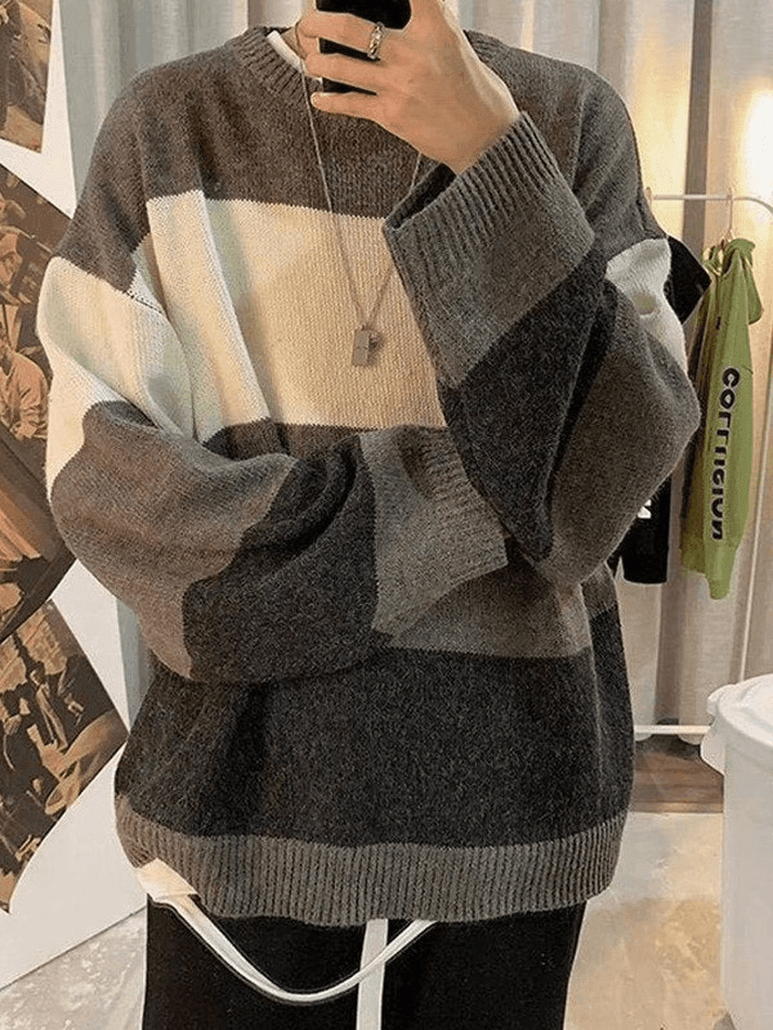 Hanai™ | Herrenpullover mit langen Ärmeln und kontrastierenden Streifen