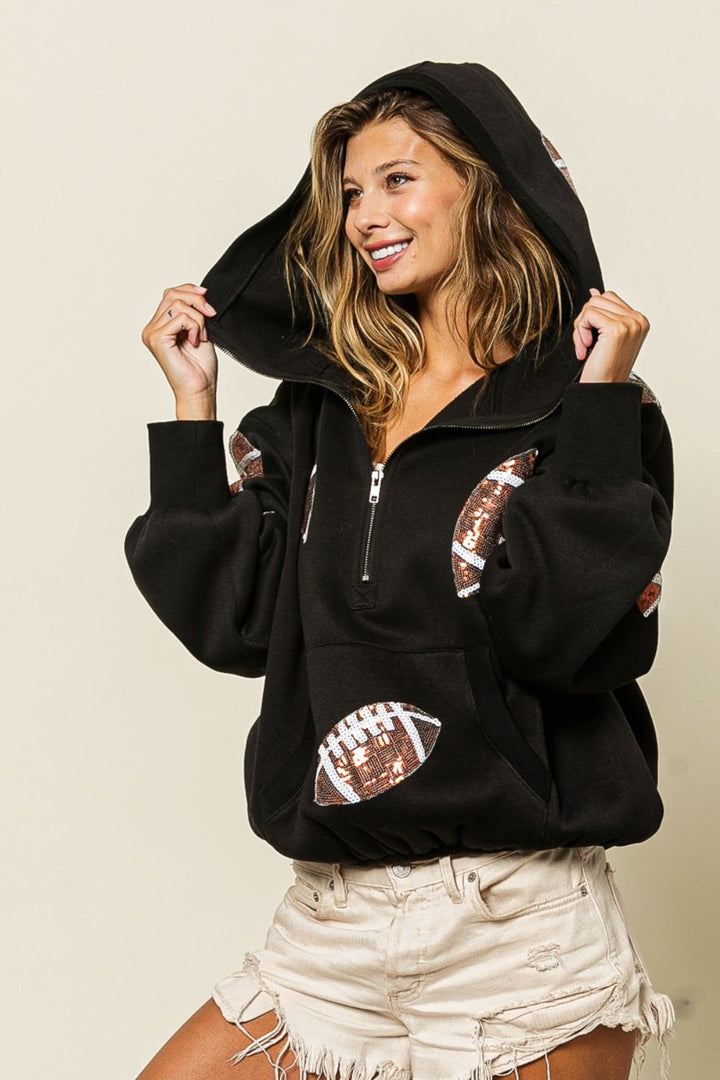 Hélène™ | Funkelnder Game Day-Hoodie mit halbem Reißverschluss