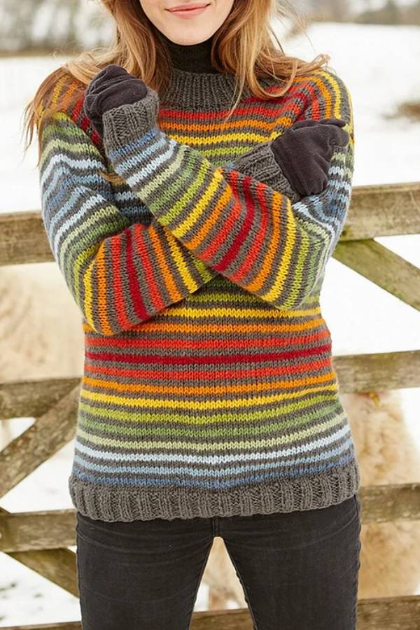 Averyo™ | Vintage-Strickpullover mit Regenbogenstreifen für Unisex