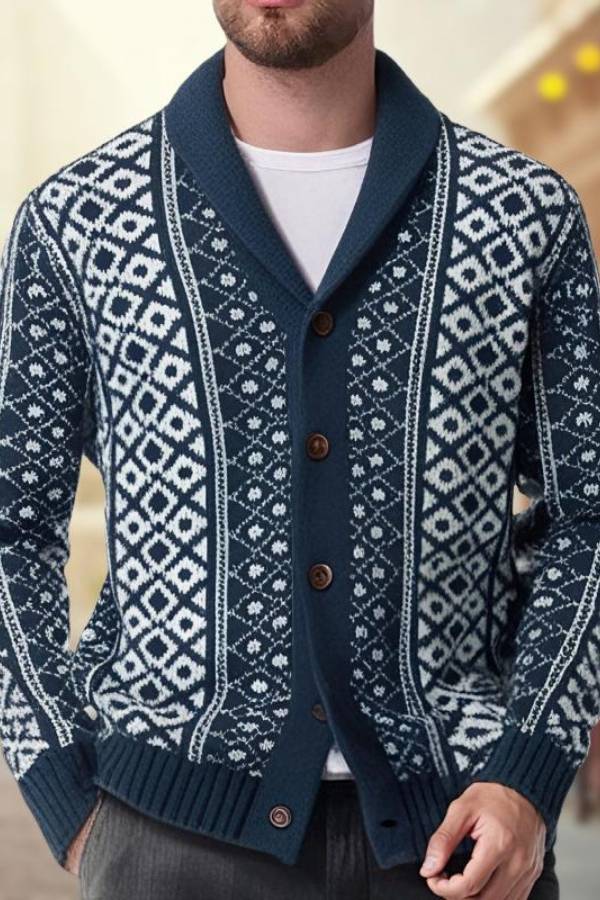 Beaui™ | Vintage-Jacquard-Strick-Cardigan mit Schalkragen für Herren