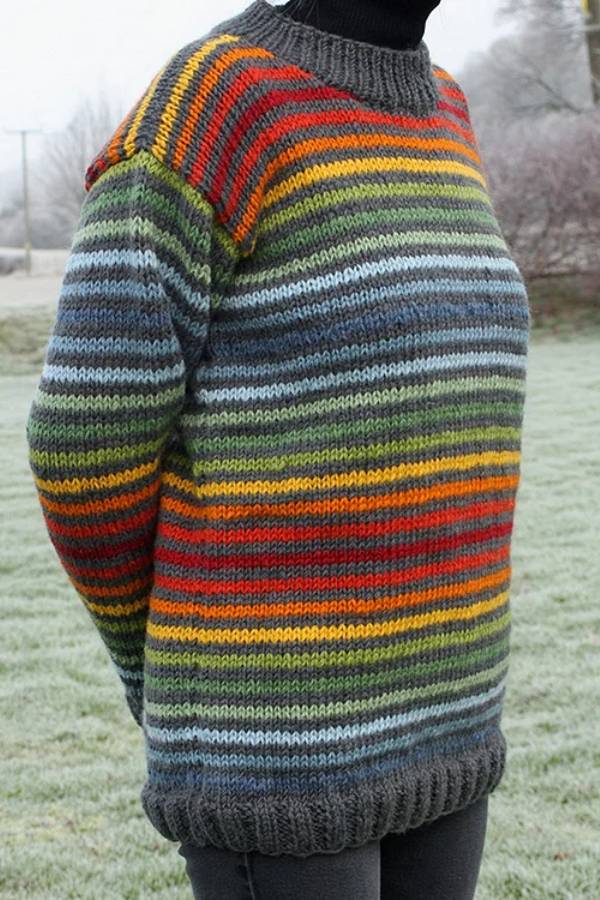 Averyo™ | Vintage-Strickpullover mit Regenbogenstreifen für Unisex