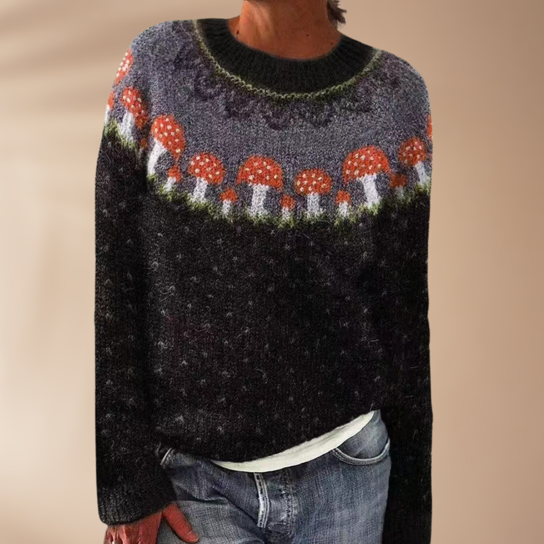 Colette™ | Schwarzer Pullover mit Pilzprint