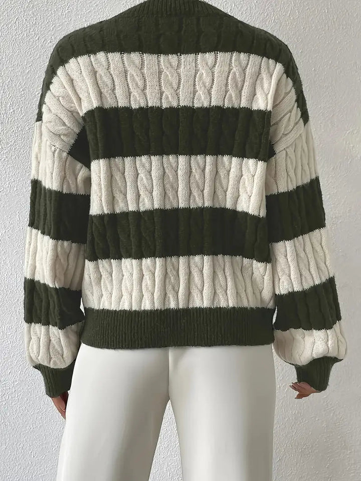 Hede™ | Lässiger Langärmelig V Ausschnitt Gestreift Strickpullover