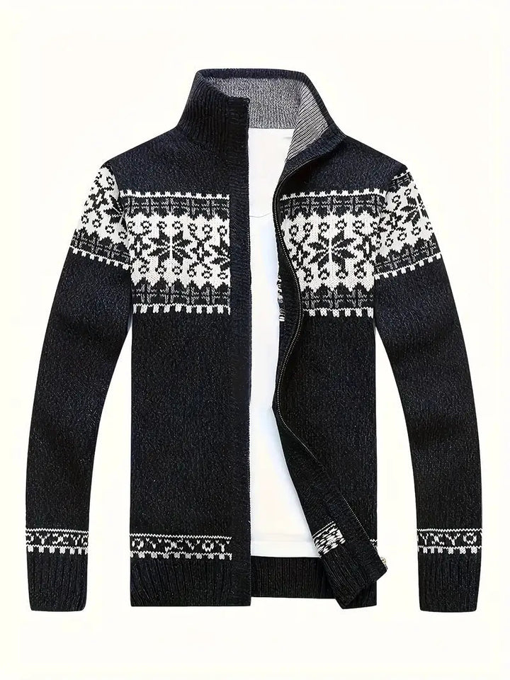 Fethi™ | Warmer langärmeliger Schneeflocke Drucken Reißverschluss Pullover