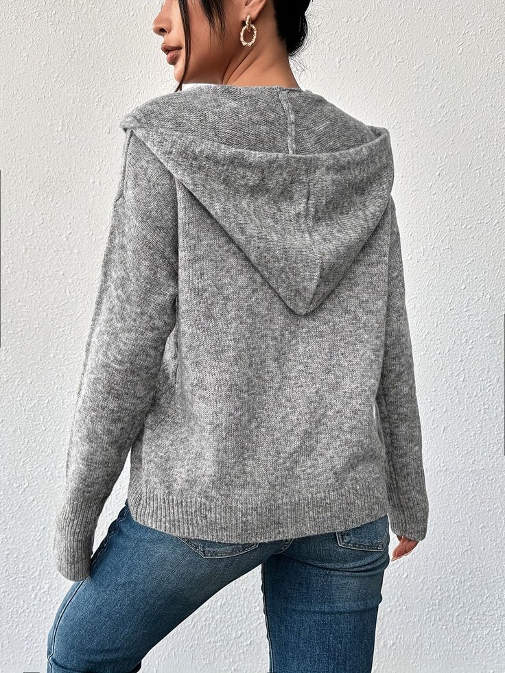 Hela™ | Langärmeliger Gestrickt Kapuze Strickjacke Mit Schaltflächen