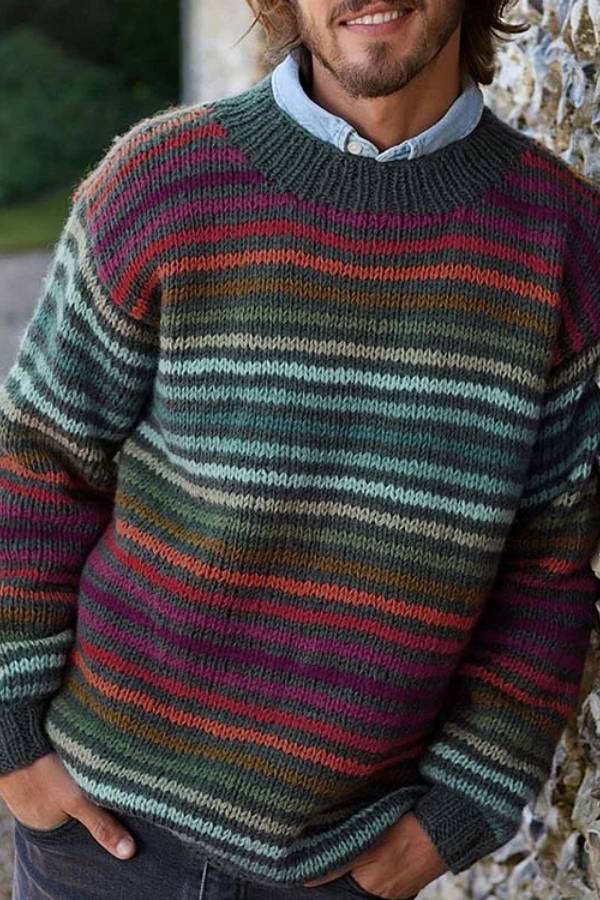 Averyo™ | Vintage-Strickpullover mit Regenbogenstreifen für Unisex