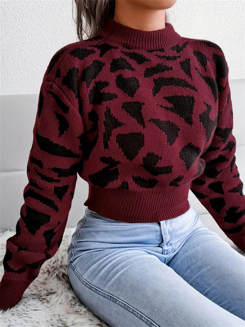 Ines™ | Wilder, kurzer Pullover mit Leopardenmuster