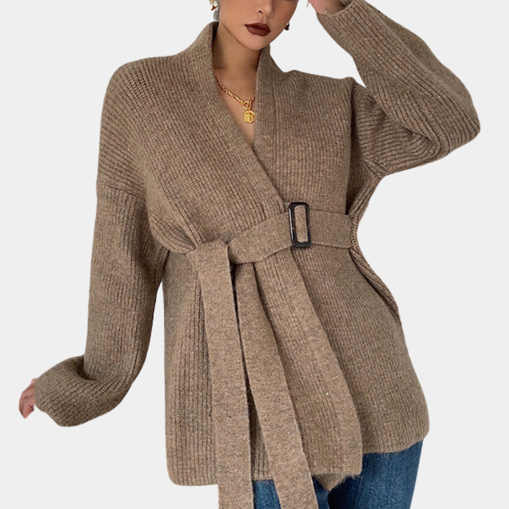 Lotti™ | Klassische warme Damen Strickjacke mit Gürtel