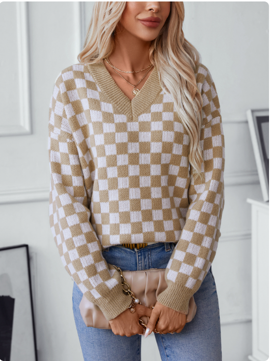 Heidy™ | Karierter Pullover mit V-Ausschnitt