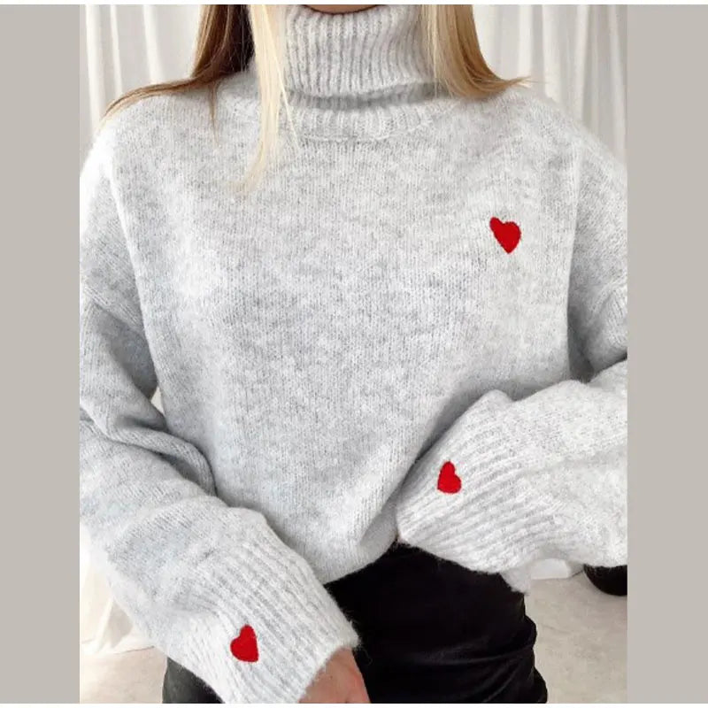 Olga™ | Eleganter Rollkragenpullover mit rotem Herz