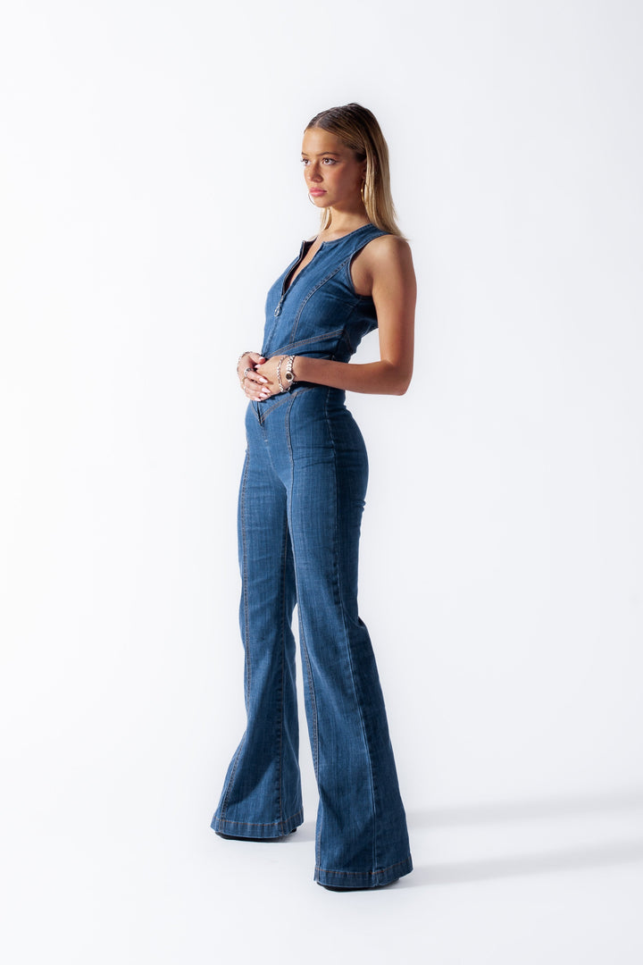 Karolina™ Herzförmiger rückenfreier Denim-Jumpsuit