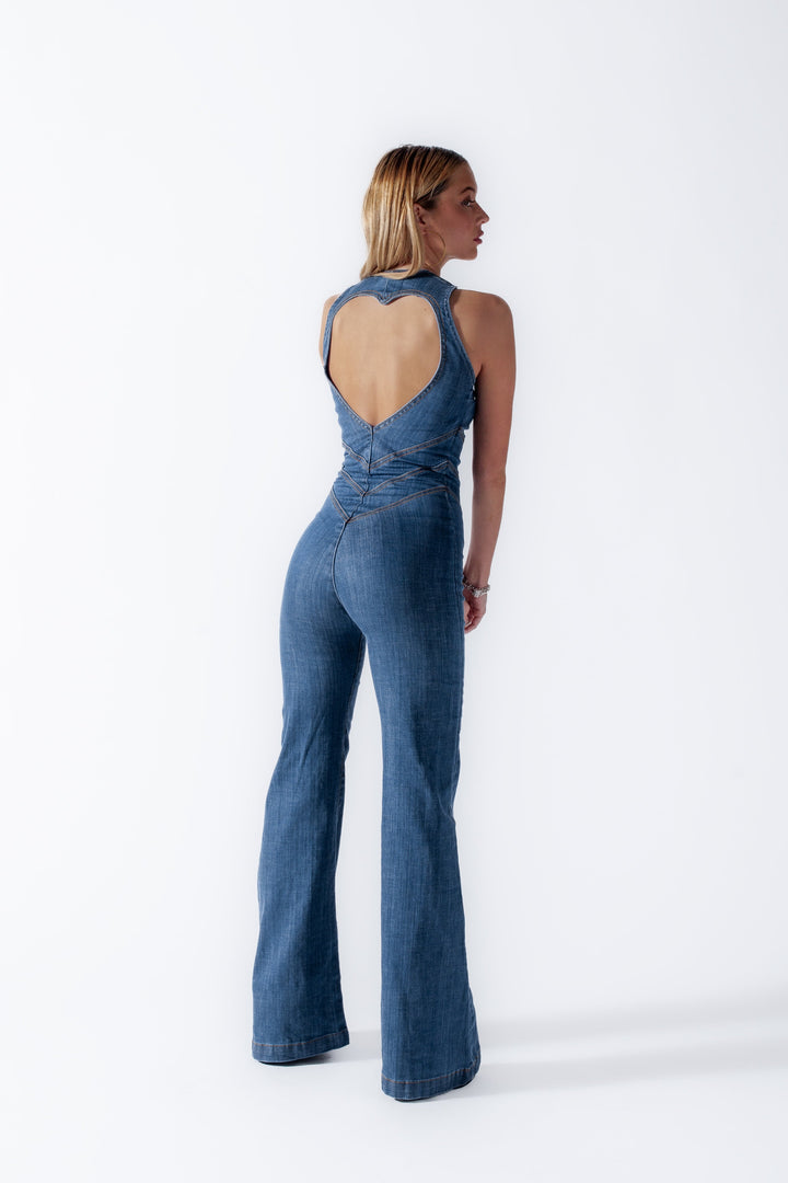 Karolina™ Herzförmiger rückenfreier Denim-Jumpsuit