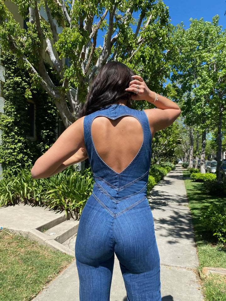 Karolina™ Herzförmiger rückenfreier Denim-Jumpsuit