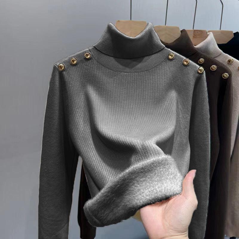 Liliane™ | Der elegante, warme Fleece-Rollkragenpullover mit Knopfakzenten