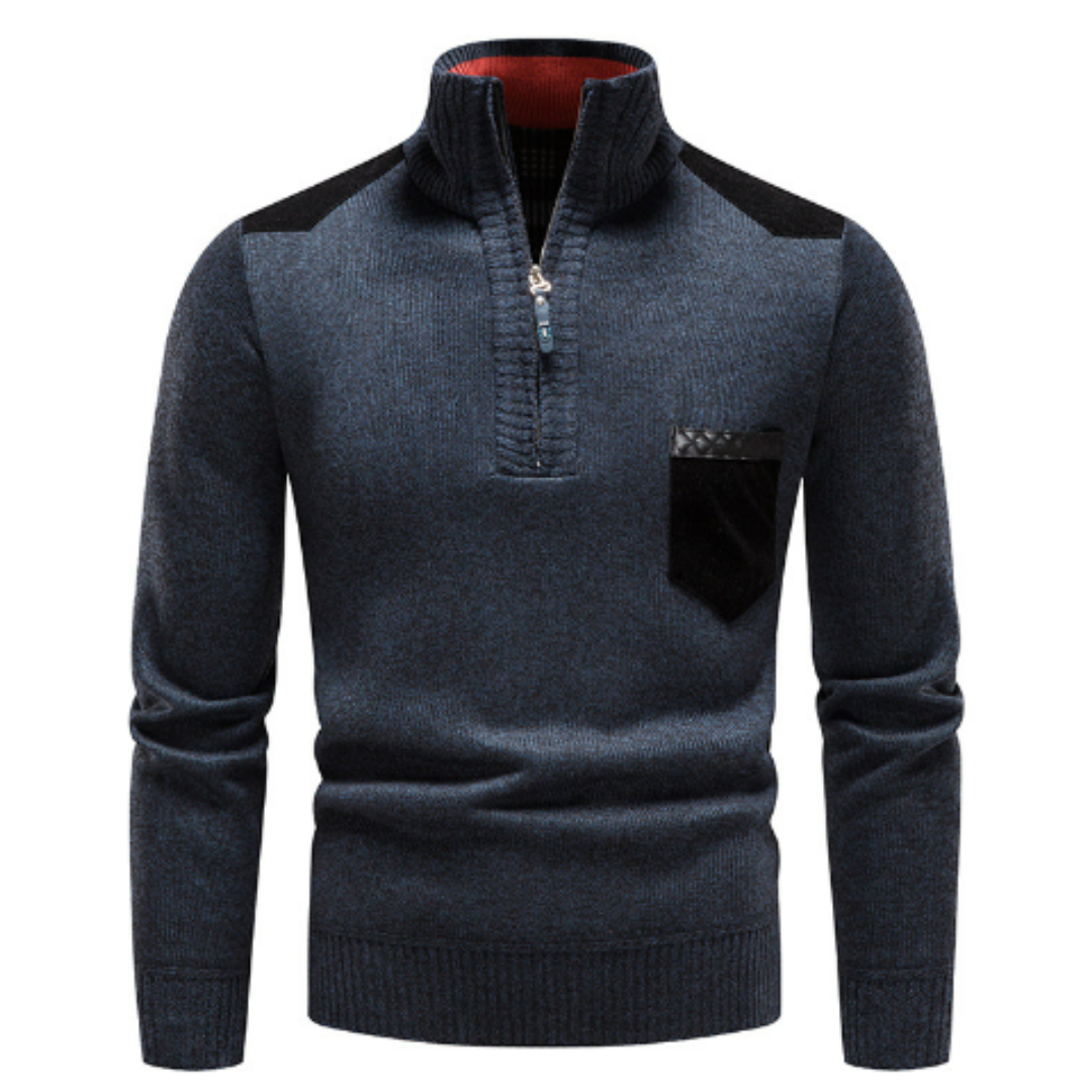 Gere™ | Pullover mit halbem Reißverschluss und Schulterpatches