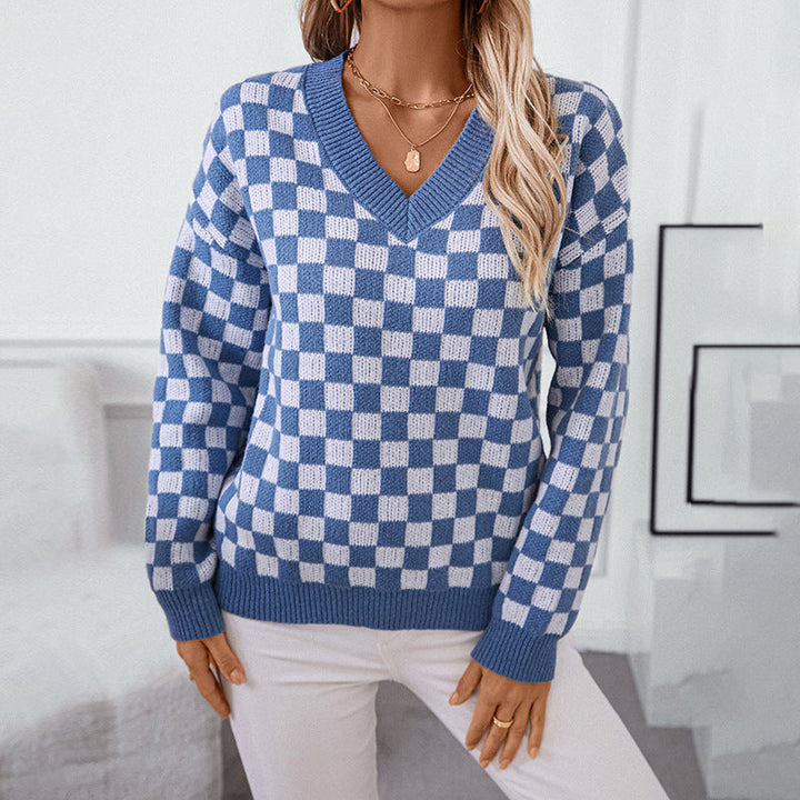 Heidy™ | Karierter Pullover mit V-Ausschnitt