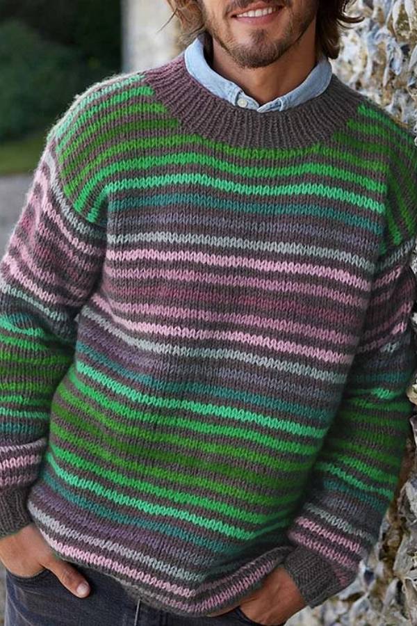 Averyo™ | Vintage-Strickpullover mit Regenbogenstreifen für Unisex