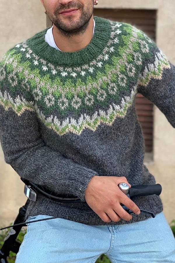 Barretto™ | Vintage-Jacquard-Strickpullover mit Rundhalsausschnitt für Herren