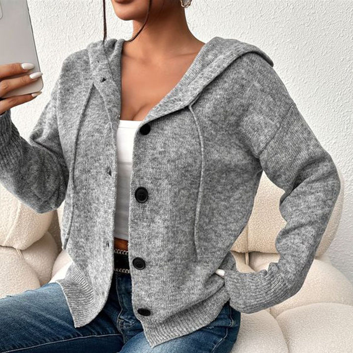 Hela™ | Langärmeliger Gestrickt Kapuze Strickjacke Mit Schaltflächen