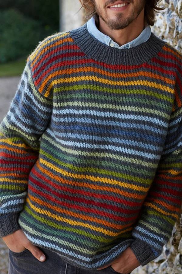 Averyo™ | Vintage-Strickpullover mit Regenbogenstreifen für Unisex