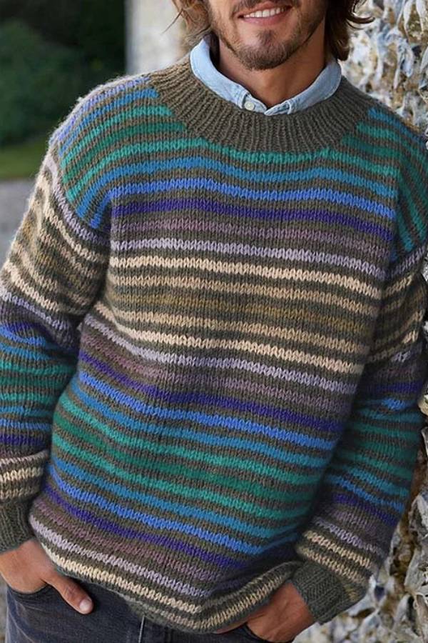 Averyo™ | Vintage-Strickpullover mit Regenbogenstreifen für Unisex