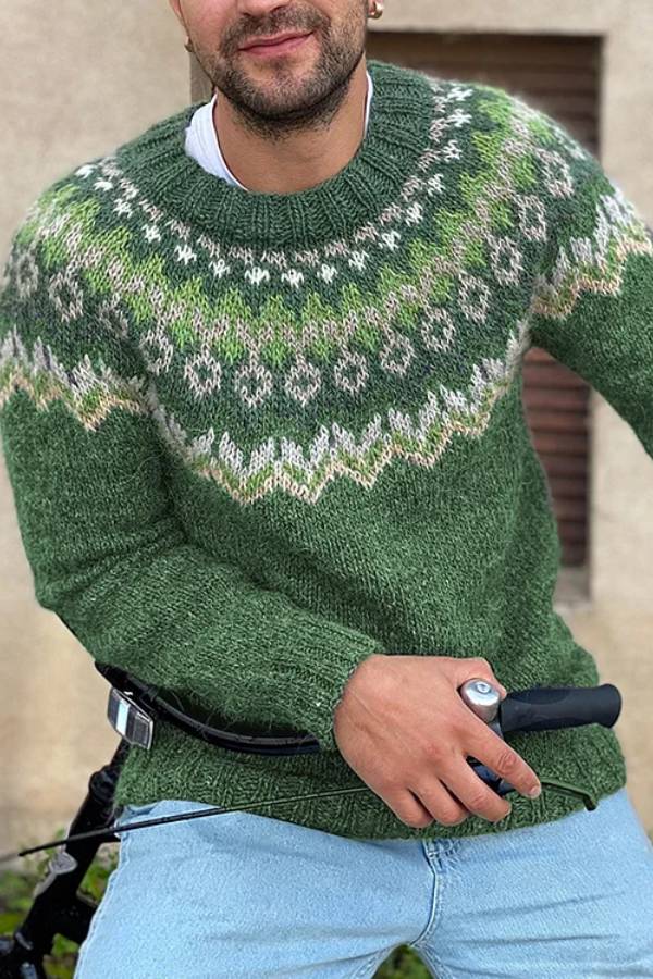 Barretto™ | Vintage-Jacquard-Strickpullover mit Rundhalsausschnitt für Herren