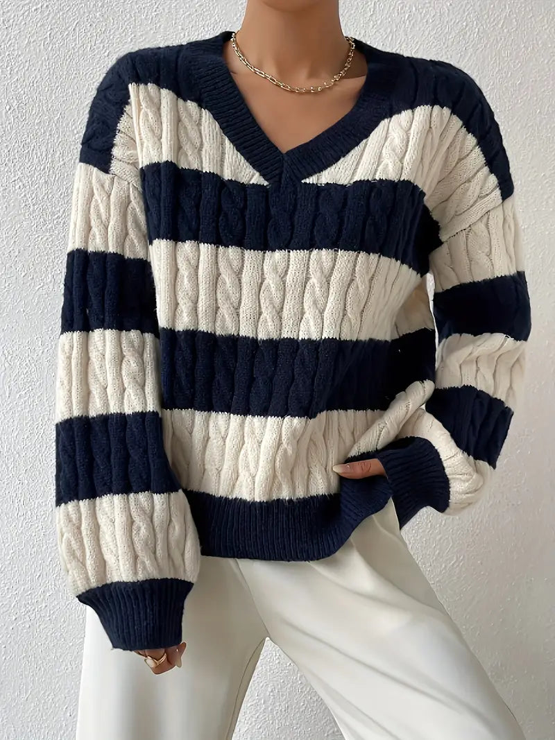 Mina™ | Gestreifter Kuschelpullover mit V-Ausschnitt