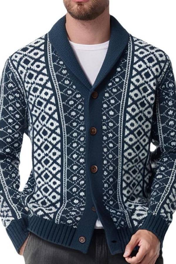 Beaui™ | Vintage-Jacquard-Strick-Cardigan mit Schalkragen für Herren