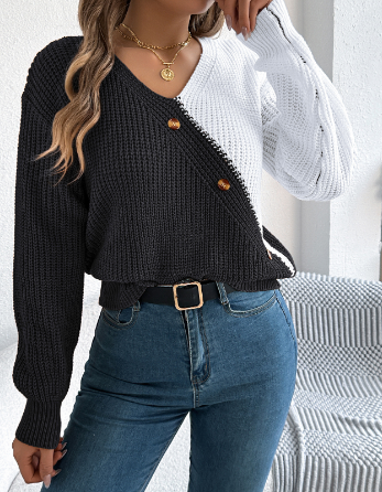 Alena™ | Moderner Kontrast-Strickpullover