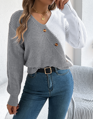 Alena™ | Moderner Kontrast-Strickpullover