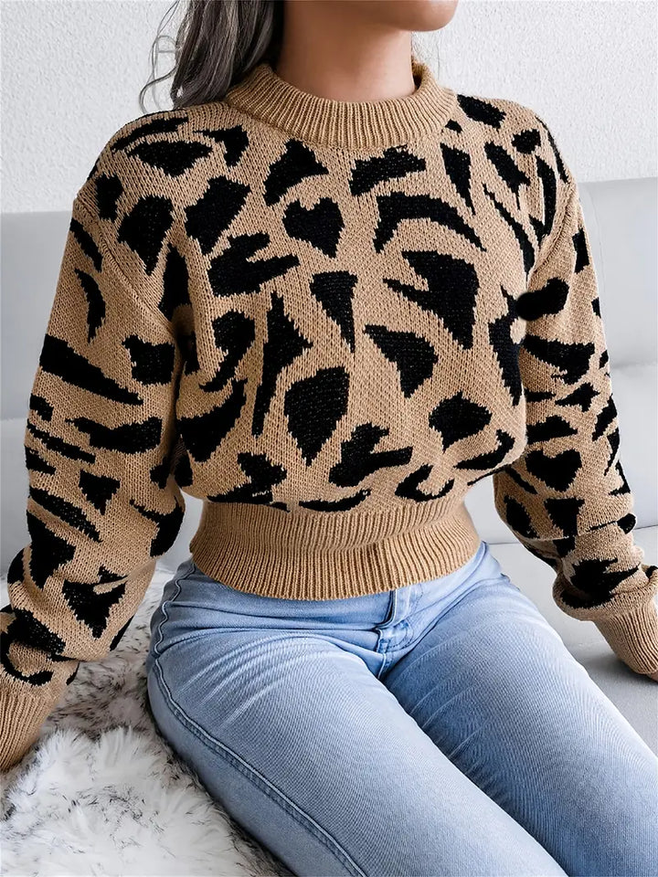 Ines™ | Wilder, kurzer Pullover mit Leopardenmuster